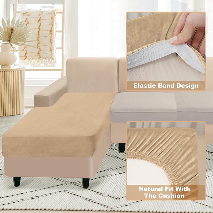 NAISI Sectional Couch Cover 1 Piece Velvet Separate Chaise Lounge Cover Soft - Image 4