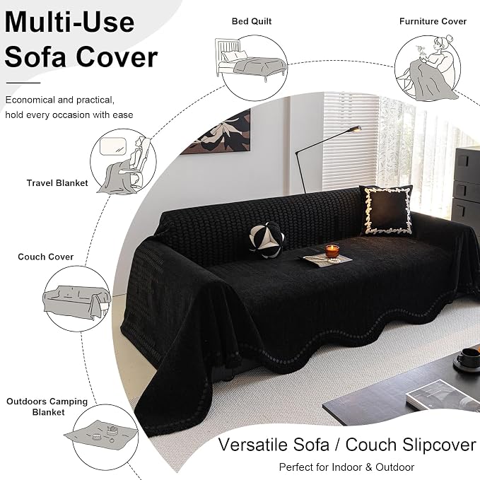 ROOMLIFE Black Couch Cover Sofa Covers, Chenille Couches Covers - Image 5
