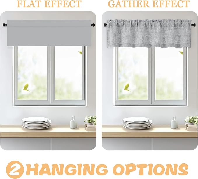 OWENIE Grey Valances for Windows 1 Pcs 24 Inch Length, Light Filtering Textured - Image 5