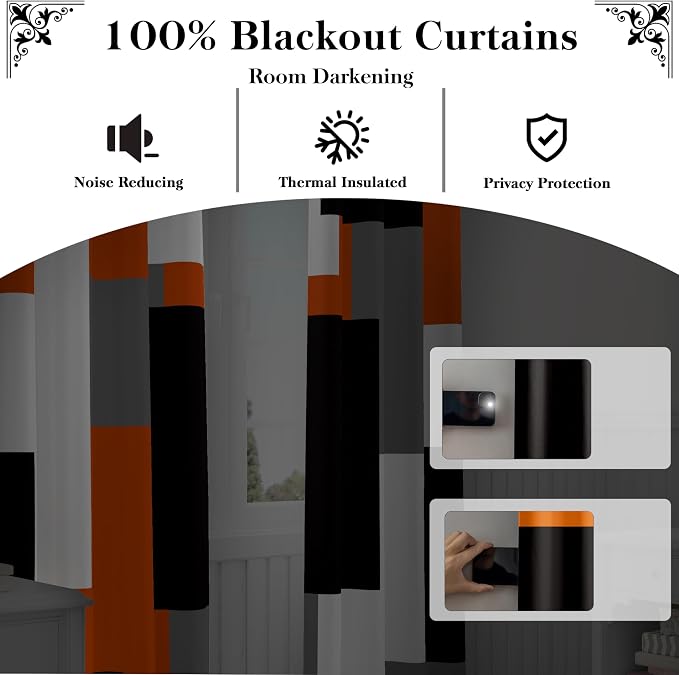 Tyrot Orange 100% Blackout Curtains - Image 3