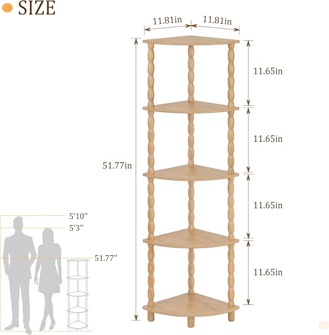 MaxSmeo Corner Bookshelf, 5-Tier Corner Shelf Stand, Modern Corner Plant Shelves - Image 3