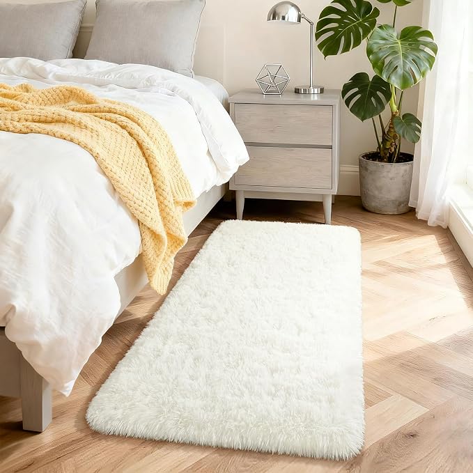 Merelax Fluffy Rug Shaggy Area Rug, Ivory/Cream 2x4 Area Rugs by Merelax