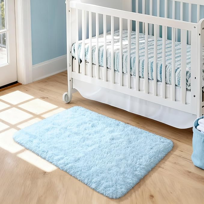 Merelax Fluffy Rug Shaggy Area Rug, Baby Blue 2x3 Small Rugs - Image 2
