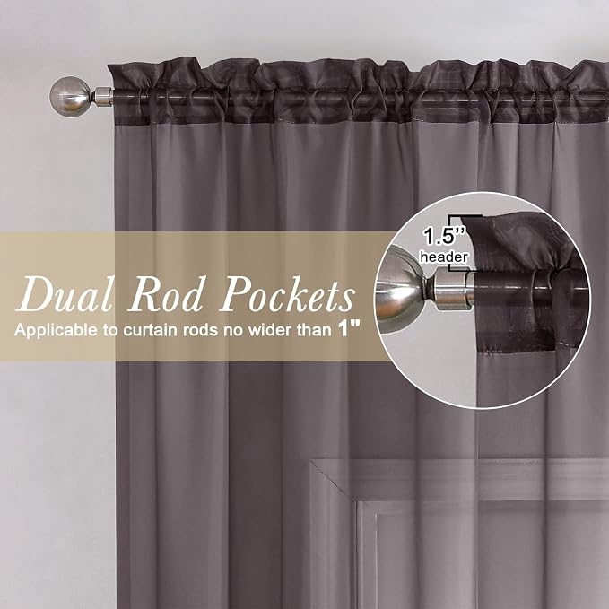 Lecloud Chocolate Sheer Curtains 78 Inches Long 2 Panels, Light Filtering Voile - Image 5