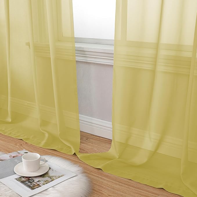 Aiyufeng Yellow Sheer Curtains 72 Inches Long 2 Panels Set, Semi Transparent - Image 8
