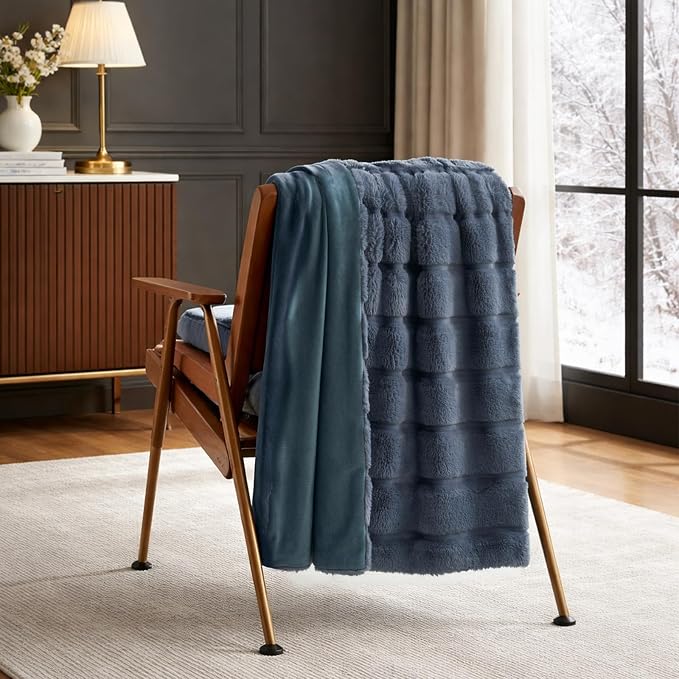 Cozy Bliss Deluxe Sheared Rabbit Faux Fur Throw Blanket, Soft Fuzzy High-Low - Image 7