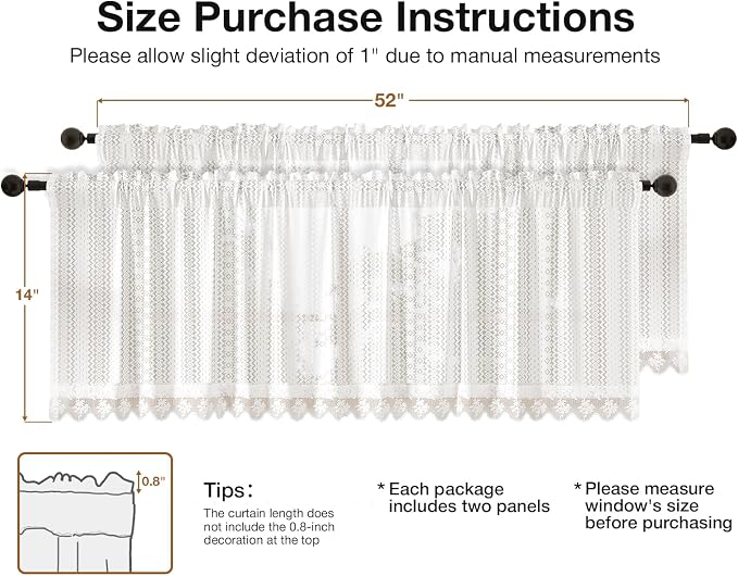 Rinwoc White Lace Semi-Sheer Valance Curtains 2 Panels – Vintage Boho Lace - Image 2