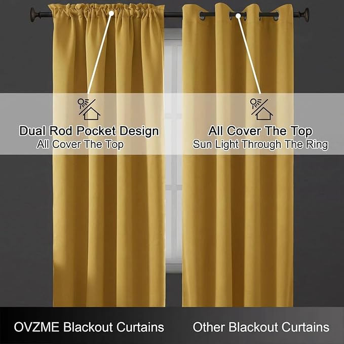 OVZME Bright Gold Blackout Curtains - Image 6