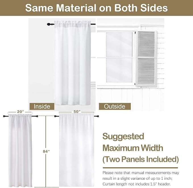 OVZME Pure White Curtains for Bedroom 84 Inches Long 2 Pieces, Solid Thermal - Image 2