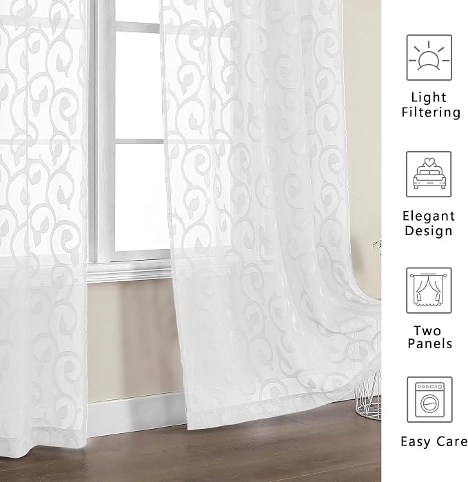 OWENIE Furman Sheer Curtains 72 inches Long 2 Panels Set, Light Filtering Top - Image 6