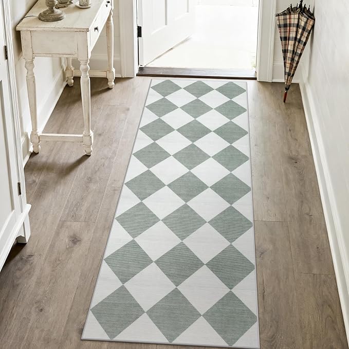 Beeiva Checkered Print Bathroom Runner Rug 2x6, Washable Non Slip Runner Rug - Image 2