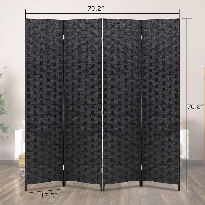 FDW Room Divider 6FT Wall Divider Wood Screen 4 Panels Wood Mesh Hand-Woven - Image 7
