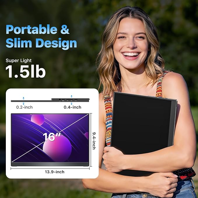 VisionOwl Portable Monitor 16 Inch 2.5K QHD 144Hz 16:10 Second Screen, USB-C - Image 7