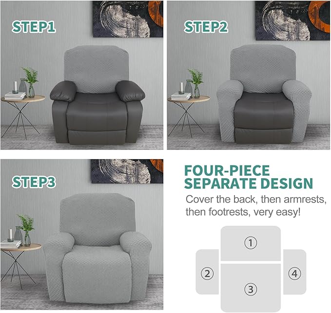 YEMYHOM 4 Pieces Stretch Recliner Slipcover Latest Jacquard Recliner Chair Cover - Image 6