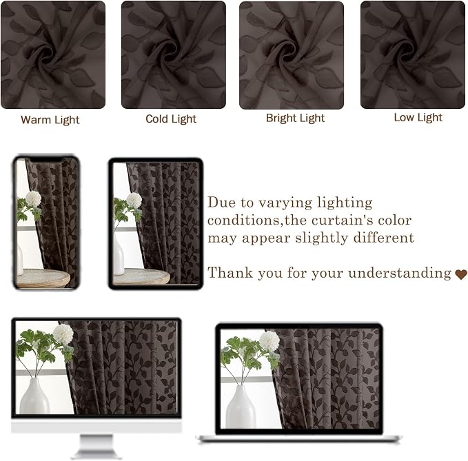 Chyhomenyc Chocolate Short Curtains 45 Inch Length 2 Panels, Light Filtering - Image 8