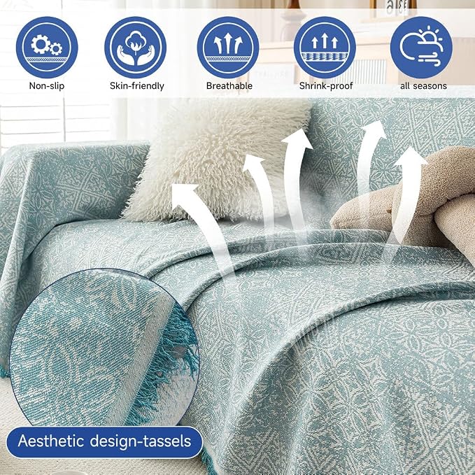 ROOMLIFE Blue Couch Cover Boho Sofa Covers - Image 3