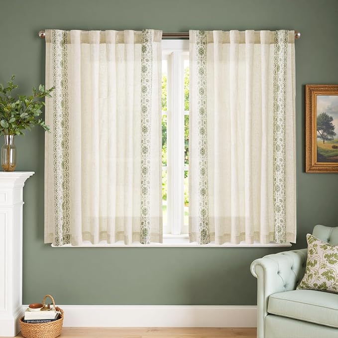 jinchan Small Window Curtains 45 Inch Length Linen Cafe Curtains - Image 3