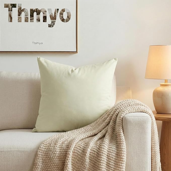 4-Pack 100% Cotton Comfortable Solid Decorative Throw Pillow Case, Thmyo Square - Image 5