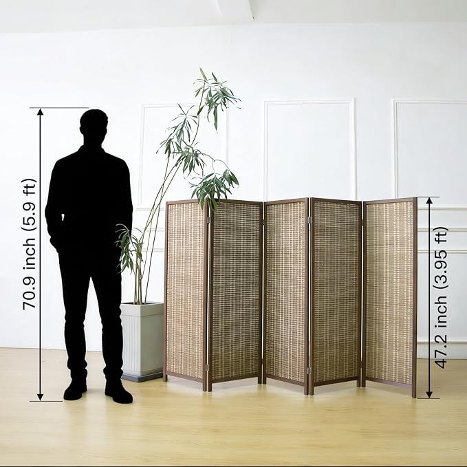 Furnnylane 5 Panel Short Room Divider Screen, Small Bamboo Panel Divider - Image 2