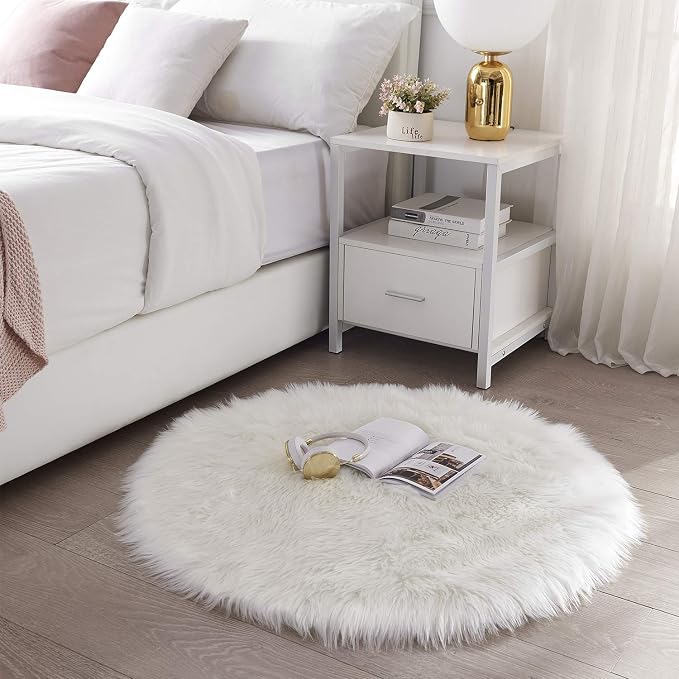 SERISSA Soft Round Faux Sheepskin Fur Rug White Circle Rug Circular Fluffy Area - Image 2