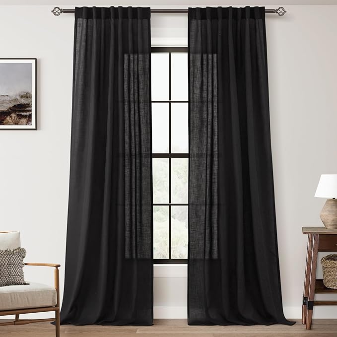 Black Linen Curtains 102 inches Long by Jolilight