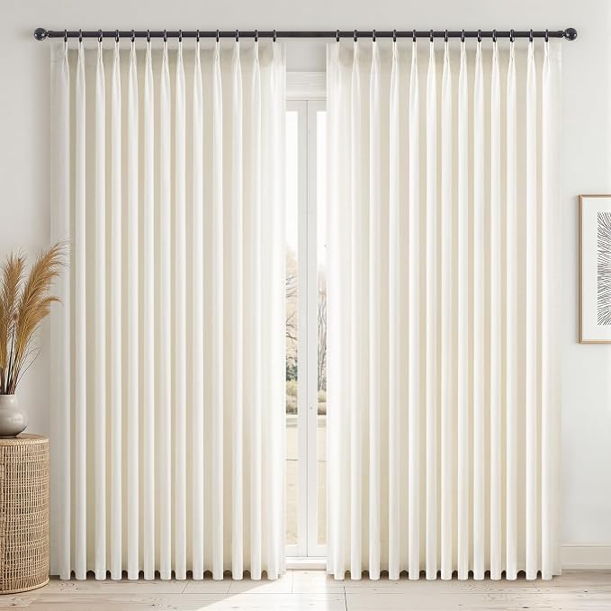 Topfinel 108 Inch Pinch Pleated Linen Curtains 2 Panels, Natural Semi Sheer by Topfinel