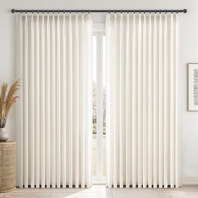 Topfinel 96 Inches Long Pinch Pleated Semi Sheer Curtains, Natural Linen by Topfinel