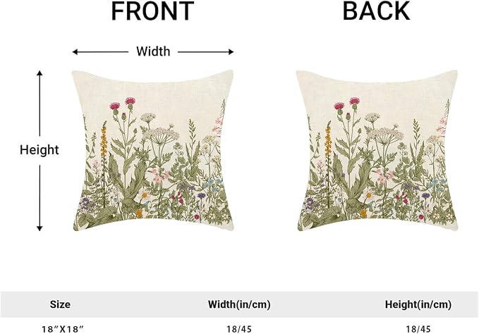 AEIOAE Sage Green Pillow Covers 18x18 Inch Set of 2, Spring Wildflower Plant - Image 5