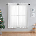 OWENIE Sheer White Curtains Living Room 54 inches Long, Rod Pocket Curtain by OWENIE