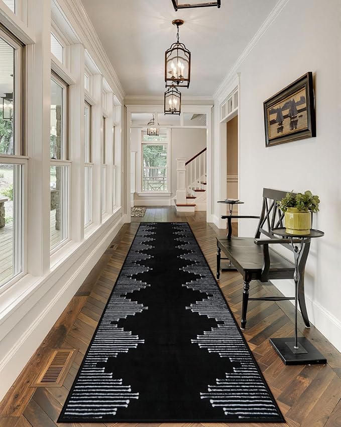 Seavish Runners for Hallways Non Slip 2.6x10 Low Pile Soft Black Carpet Runners - Image 2
