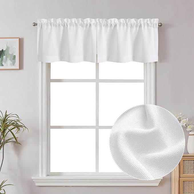 Chyhomenyc White Faux Linen Slub Textured Semi Sheer Small Window Kitchen by Chyhomenyc