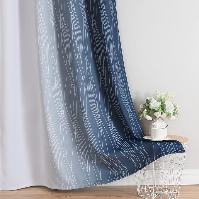 Estelar Textiler Navy Blue and Greyish White Blackout Curtains 108 Inches Long - Image 6