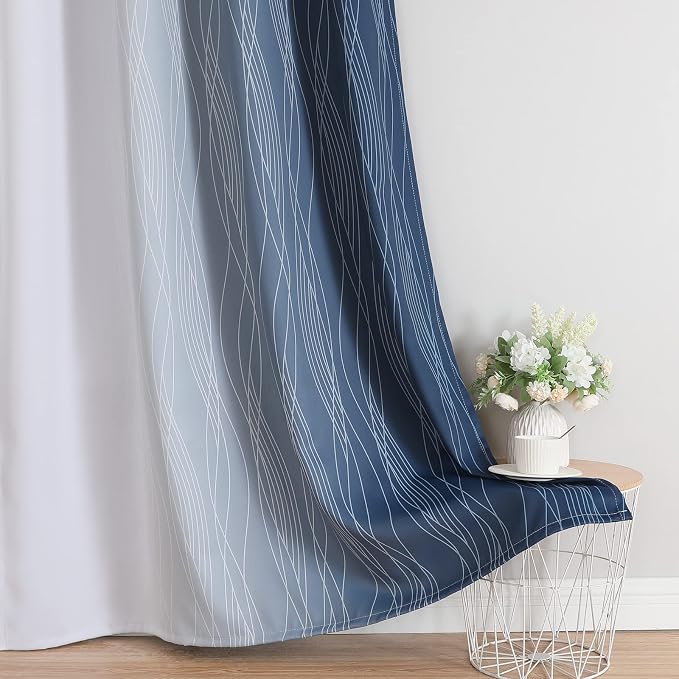 Estelar Textiler Navy Blue and Greyish White Blackout Curtains 54 Inch Length - Image 6