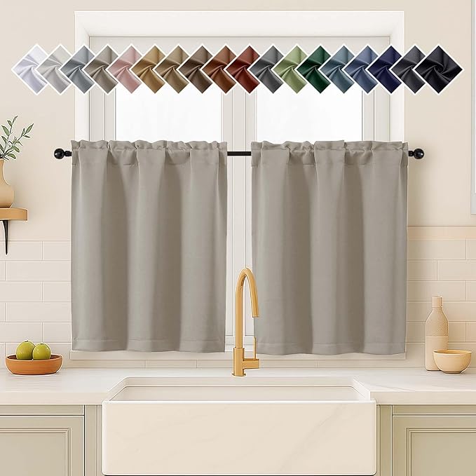 OVZME Stone Curtains for Small Window Treatment, Light Blocking Short Kitchen by OVZME