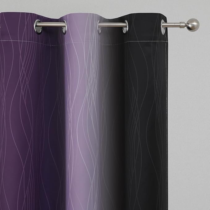 Estelar Textiler Purple and Black Ombre Blackout Curtains 45 Inch Length - Image 4