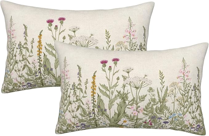 AEIOAE Sage Green Pillow Covers 12x20 Inch Set of 2, Spring Wildflower Plant by AEIOAE