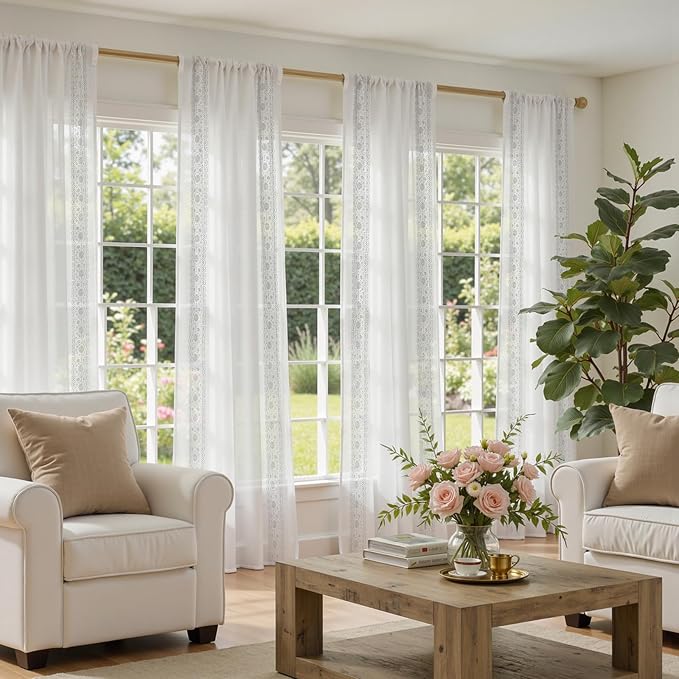jinchan Weslie Floral White Sheer Curtains - Image 7