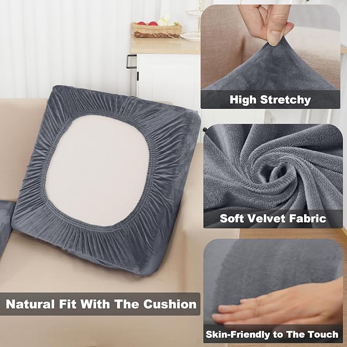 NAISI Sectional Couch Cover 3 Pieces Velvet Separate Couch Cushion Covers L - Image 5