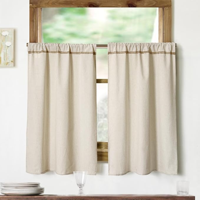 Cotton Linen Kitchen Curtains for Windows by Oindec