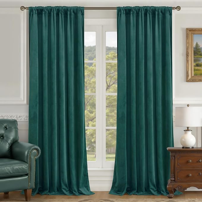 LAMIT Teal Velvet Curtains 120 Inch Length - Image 2