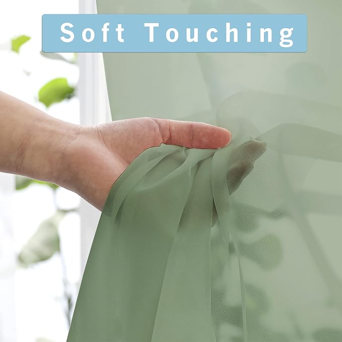 OWENIE Sheer Curtains, Sage Green Sheer Curtains 84 inch Length 2 Panels Set - Image 4