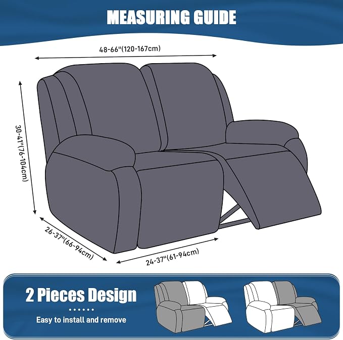 TAOCOCO Recliner Loveseat Slipcover, 2 Pieces Polyester Fabric Stretch Sofa - Image 4