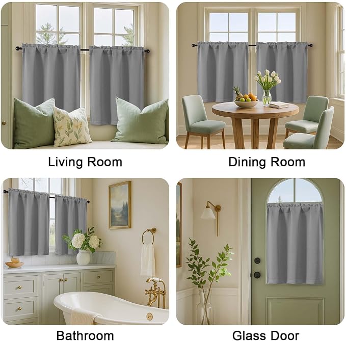 OVZME Grey Blackout Curtains for Small Window Treatment, Light Blocking Short - Image 9