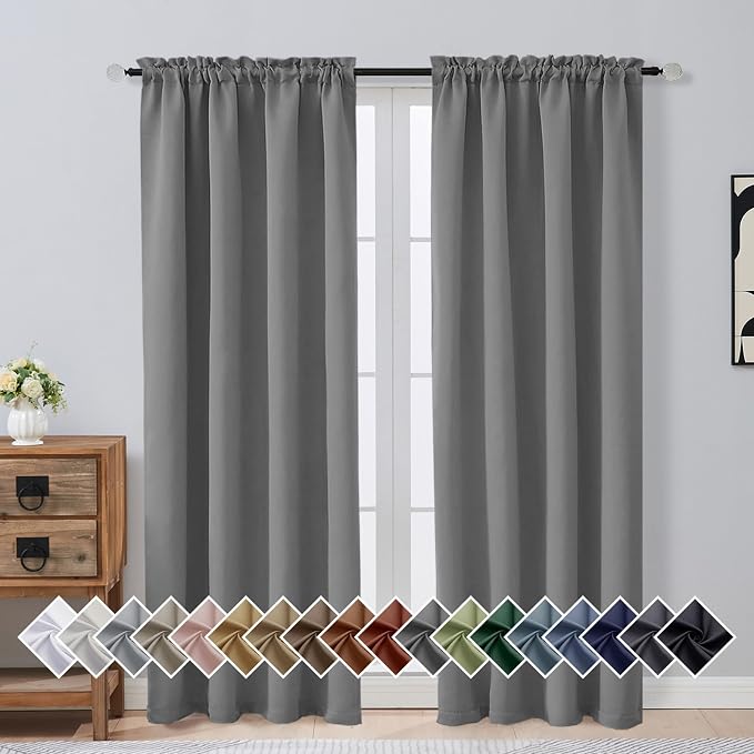 OVZME Grey Blackout Curtains for Bedroom 78 Inch Length 2 Panels Set, Solid by OVZME