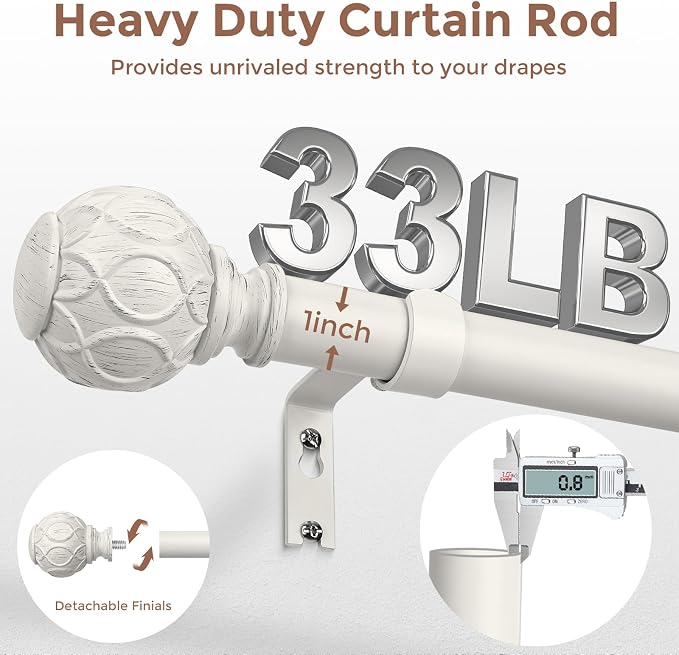 Antique White Curtain Rods for Windows 30 to 56 Inch, Adjustable Vintage - Image 3