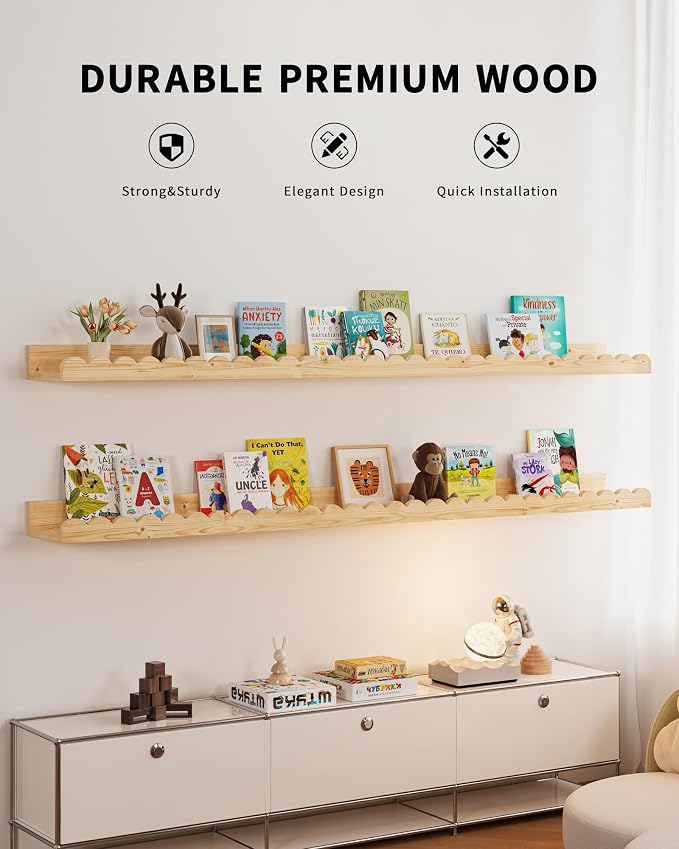 Shario Nursery Book Shelves, Scalloped Shelves, Wall Book Shelves - Image 2