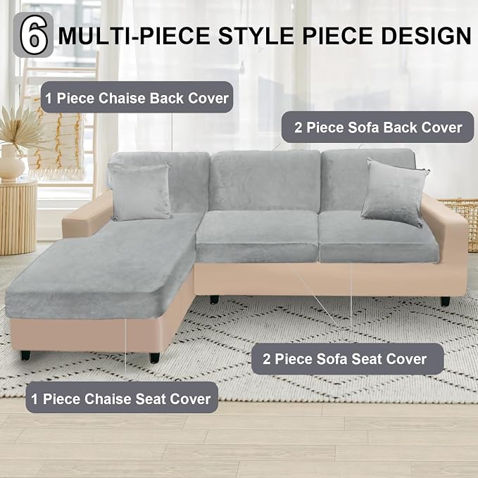 NAISI Sectional Couch Covers 6 Pieces Velvet Couch Cushion Covers L Shape Soft - Image 5