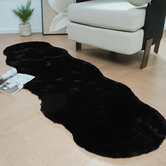 Latepis Black Area Rugs Runners 2x6 Faux Rabbit Fur Fluffy Shag Rug Washable by Latepis