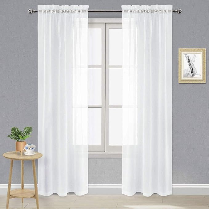 DWCN White Sheer Curtains Semi Transparent Voile Rod Pocket Curtains by DWCN