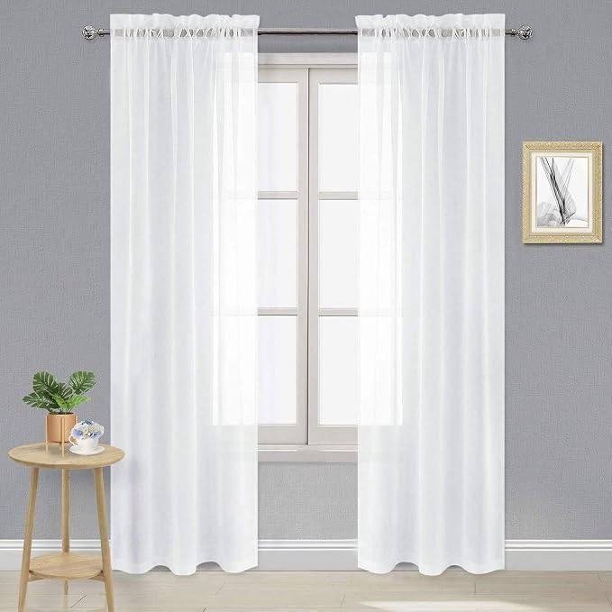 DWCN Sheer White Curtains 95 inch Length 2 Panels, Elegant Rod Pocket Solid by DWCN